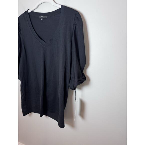 7 For All Mankind Black Puff Sleeve V Neck Top Large NWT - Picture 7 of 10